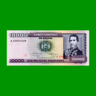 BILLETE DE BOLIVIA 10.000 PESOS BOLIVIANOS, PICK 169a, AÑO 1984, ESTADO SIN CIRCULAR.-