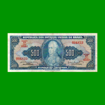 BILLETE DE BRASIL 500 CRUZEIROS, PICK 172b, AÑO 1962, ESTADO MUY BUENO.-