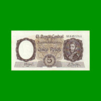 MONEDA NACIONAL $ 5,00, BOT 1924, AÑO 1961, ESTADO EXCELENTE+ .-