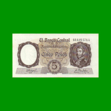 MONEDA NACIONAL $ 5,00, BOT 1924, AÑO 1961, ESTADO EXCELENTE+ .-