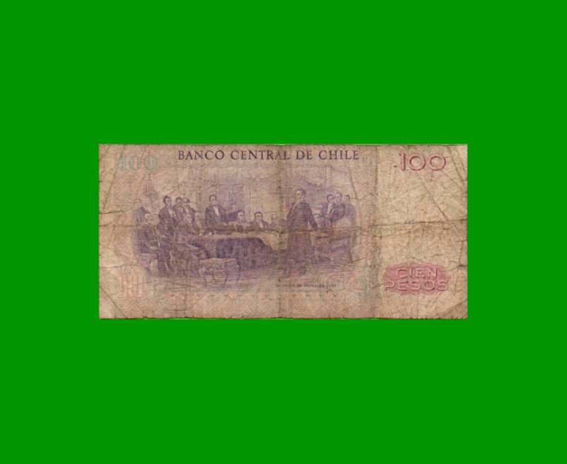 BILLETE DE CHILE $ 100,00, PICK 152b, AÑO 1984, ESTADO BUENO.- - Imagen 2