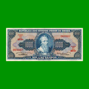 BILLETE DE BRASIL 1.000 CRUZEIROS, PICK 173b, AÑO 1962, ESTADO MUY BUENO+ .-
