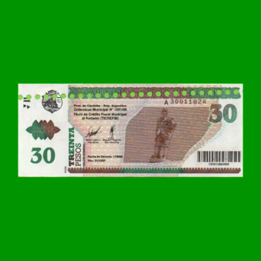 BONO MUNICIPALIDAD DE BELL VILLE $30,00, AÑO 2006/2007, ESTADO SIN CIRCULAR.-