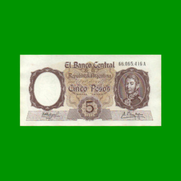 MONEDA NACIONAL $ 5,00, BOT 1924, AÑO 1961, ESTADO SIN CIRCULAR.-