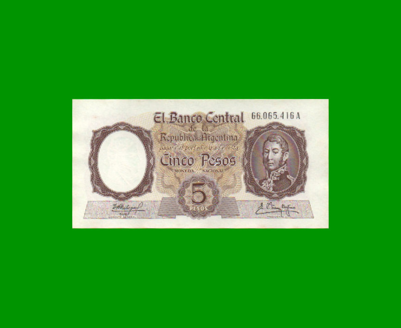 MONEDA NACIONAL $ 5,00, BOT 1924, AÑO 1961, ESTADO SIN CIRCULAR.-