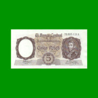MONEDA NACIONAL $ 5,00, BOT 1925, AÑO 1962, ESTADO EXCELENTE+ .-