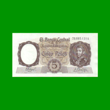 MONEDA NACIONAL $ 5,00, BOT 1925, AÑO 1962, ESTADO EXCELENTE+ .-