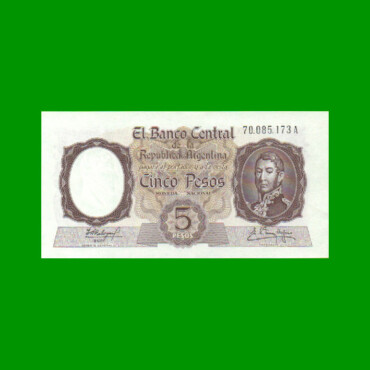 MONEDA NACIONAL $ 5,00, BOT 1925, AÑO 1962, ESTADO SIN CIRCULAR.-