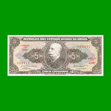 BILLETE DE BRASIL 5 CRUZEIROS, PICK 176a, AÑO 1962, ESTADO MUY BUENO+ .-