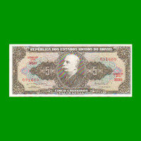 BILLETE DE BRASIL 5 CRUZEIROS, PICK 176a, AÑO 1962, ESTADO EXCELENTE+ .-