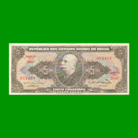 BILLETE DE BRASIL 5 CRUZEIROS, PICK 176b, AÑO 1963, ESTADO EXCELENTE+ .-