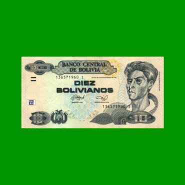 BILLETE DE BOLIVIA 10 BOLIVIANOS, PICK 238, AÑO 1986 (2011), ESTADO EXCELENTE.-