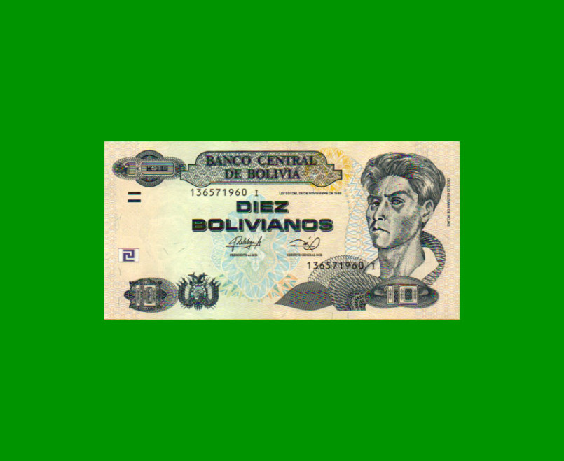 BILLETE DE BOLIVIA 10 BOLIVIANOS, PICK 238, AÑO 1986 (2011), ESTADO EXCELENTE.-