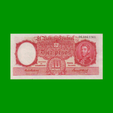 MONEDA NACIONAL $10,00, BOT 1928, FIRMA ROJA, AÑO 1943, ESTADO EXCELENTE.-