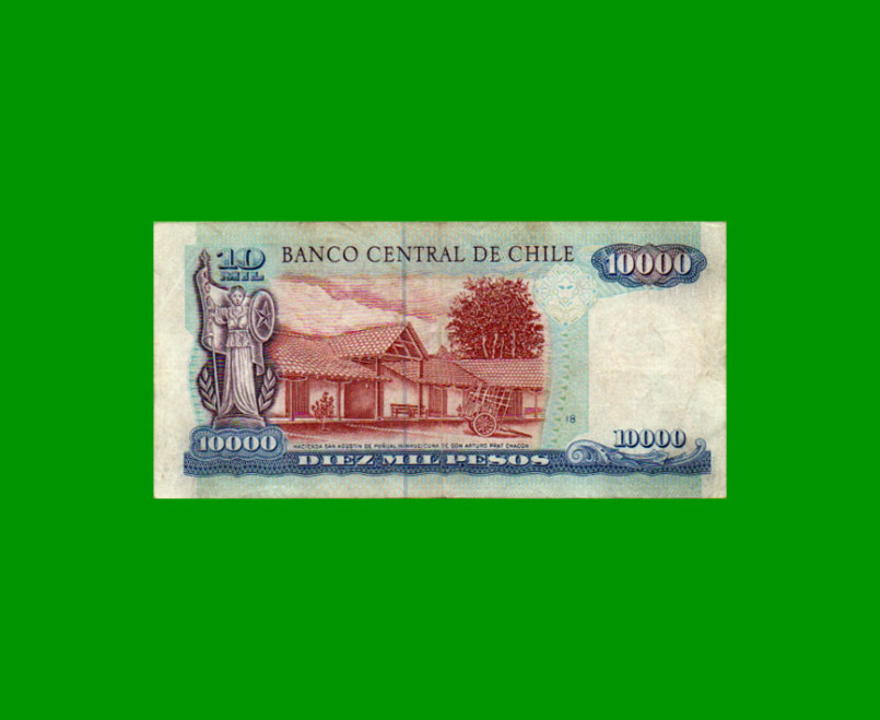 BILLETE DE CHILE $ 10.000,00, PICK 156a, AÑO 1992, ESTADO MUY BUENO- .- - Imagen 2