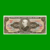 BILLETE DE BRASIL 5 CRUZEIROS, PICK 176c, AÑO 1964, ESTADO EXCELENTE+ .-