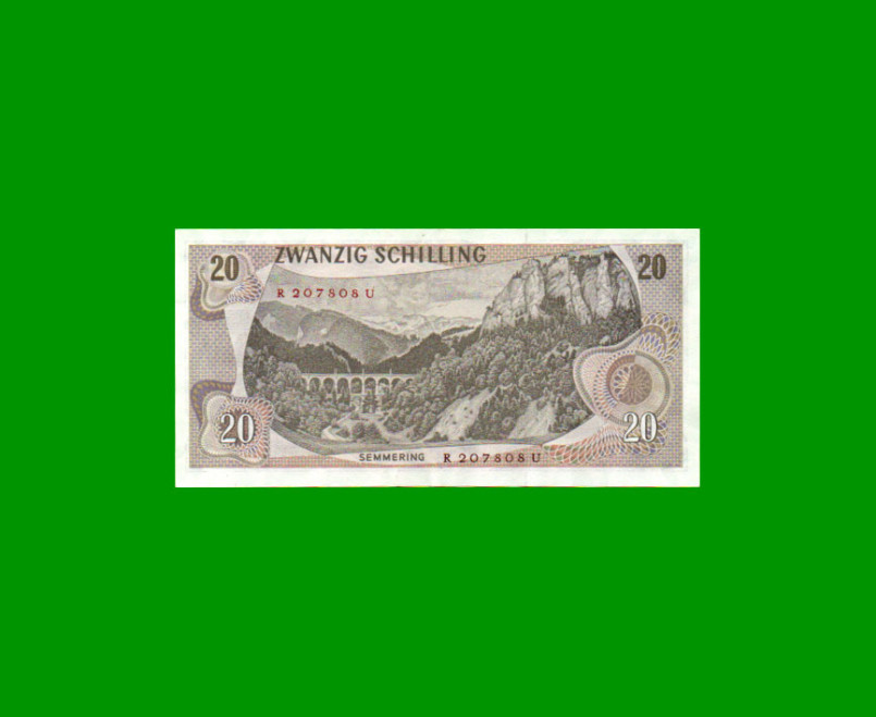 BILLETE DE AUSTRIA 20 SCHILLING, PICK 142, AÑO 1967, ESTADO MUY BUENO+ .- - Imagen 2