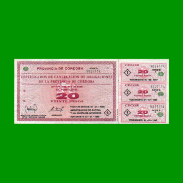 BONO REPOSICION DE CORDOBA $ 20,00, EC 266R, ESTADO MUY BUENO.-