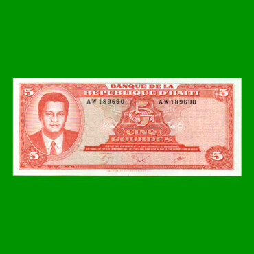 BILLETE DE HAITI 5 GOURDES, PICK 241, ESTADO SIN CIRCULAR.-