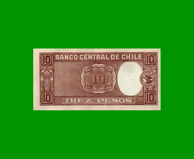 BILLETE DE CHILE $ 10,00, PICK 111, AÑO 1947/58, ESTADO EXCELENTE.- - Imagen 2