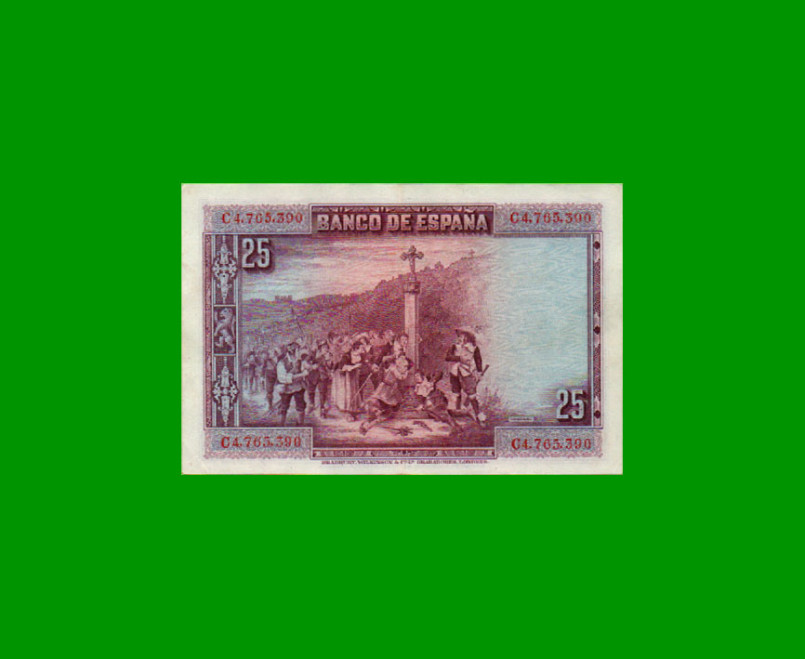 BILLETE DE ESPAÑA 25 PESETAS, PICK 74b, AÑO 1928, ESTADO EXCELENTE- .- - Imagen 2