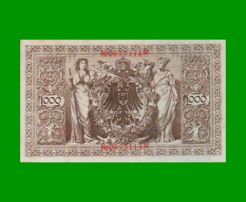 BILLETE DE ALEMANIA 1.000 MARCOS, PICK 44b, AÑO 1910, ESTADO EXCELENTE+ .- - Imagen 2