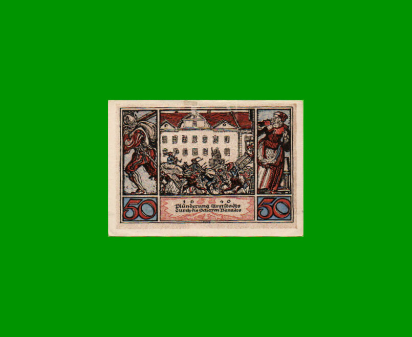 BILLETE DE ALEMANIA NOTGELD CIUDAD DE ARNFTADT 50 CENTAVOS, M. M. 43.1, ESTADO EXCELENTE.- - Imagen 2