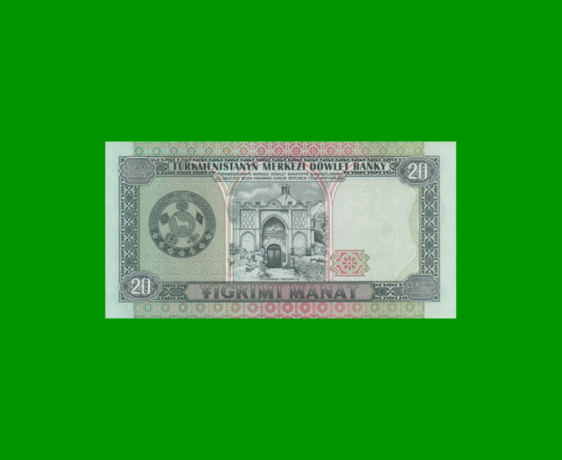 BILLETE DE TURKMENISTAN 20 MANAT, PICK 4b, AÑO 1995, ESTADO SIN CIRCULAR.- - Imagen 2