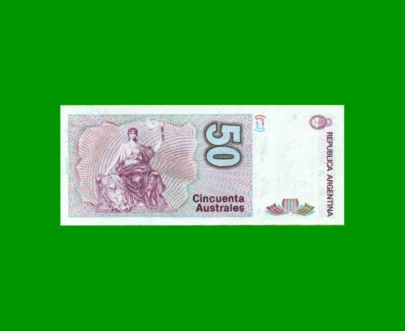 REPOSICION BILLETE DE 50 AUSTRALES, BOT 2833, ESTADO SIN CIRCULAR .- - Imagen 2