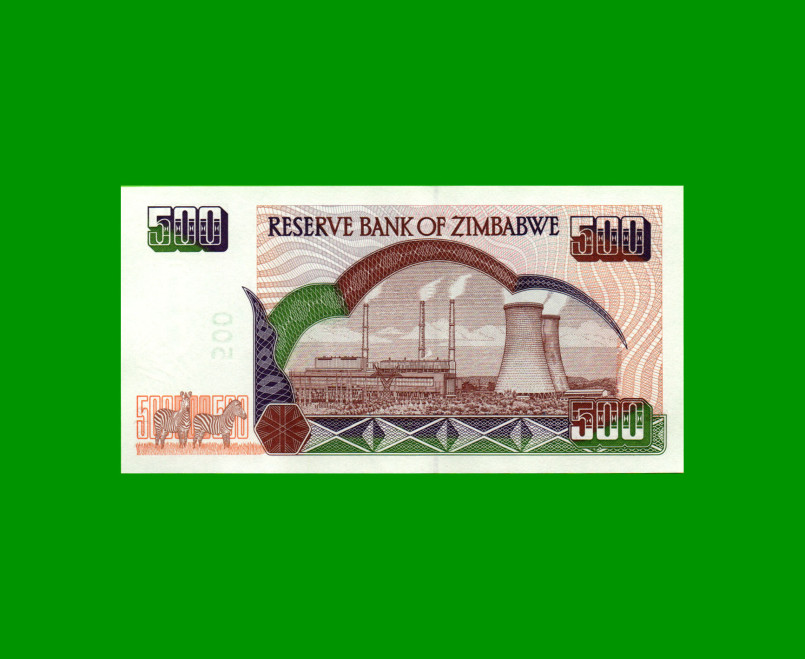 BILLETE DE ZIMBABWE 500 DOLARES, PICK 11b, ESTADO EXCELENTE+ .- - Imagen 2