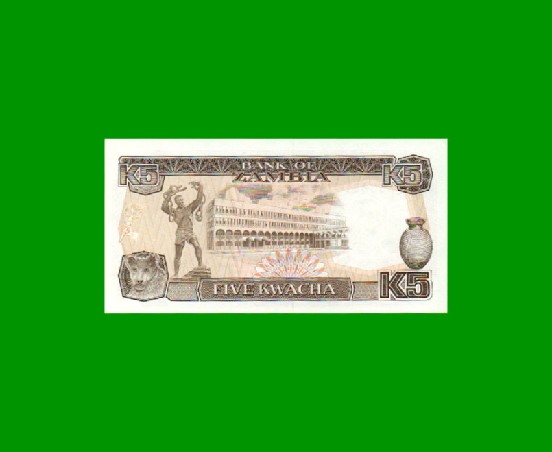 BILLETE DE ZAMBIA 5 KWACHA, PICK 30a, AÑO 1989, ESTADO SIN CIRCULAR.- - Imagen 2