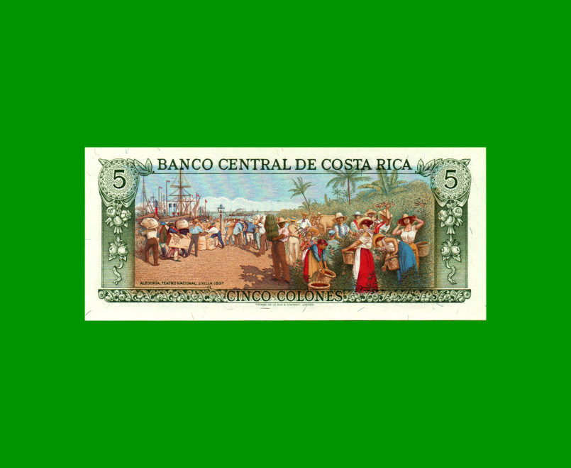 BILLETE DE COSTA RICA 5 COLONES, PICK 236d, AÑO 1985, ESTADO SIN CIRCULAR.- - Imagen 2