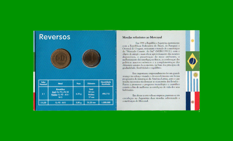 BLISTER SET (2) MONEDAS ARGENTINAS, CONMEMORATIVA MERCOSUR, AÑO 1998, ESTADO NUEVO.- - Imagen 3