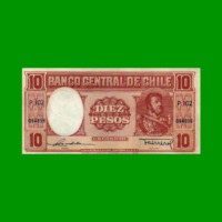 BILLETE DE CHILE $ 10,00, PICK 111, AÑO 1947/58, ESTADO EXCELENTE.-
