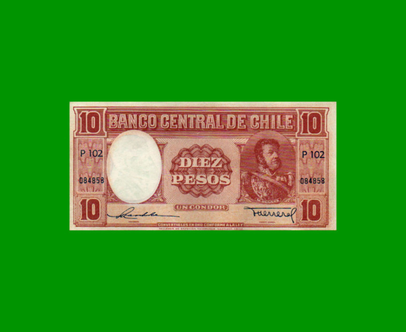 BILLETE DE CHILE $ 10,00, PICK 111, AÑO 1947/58, ESTADO EXCELENTE.-