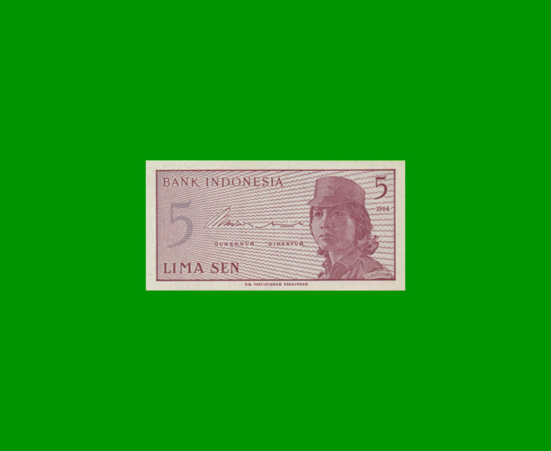 BILLETE DE INDONESIA 5 SEN, PICK 91, AÑO 1964, ESTADO SIN CIRCULAR.-