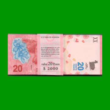 FAJO DE BILLETES PESOS 3er DISEÑO $20,00, BOT 5006, PICK NEW, AÑO 2020, ESTADO SIN CIRCULAR.-