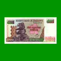 BILLETE DE ZIMBABWE 500 DOLARES, PICK 11b, ESTADO EXCELENTE+ .-