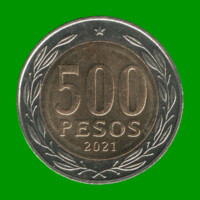 MONEDA DE CHILE 500 PESOS, BIMETALICA, AÑO 2021, ESTADO NUEVA.-