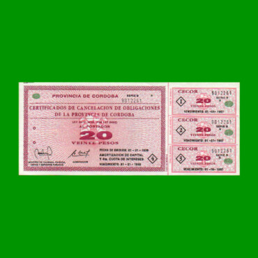 BONO REPOSICION DE CORDOBA $ 20,00, EC 266R, ESTADO SIN CIRCULAR.-