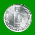 MONEDA DE CHILE 10 ESCUDOS,  AÑO 1974, ESTADO NUEVA.-