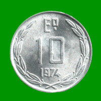 MONEDA DE CHILE 10 ESCUDOS,  AÑO 1974, ESTADO NUEVA.-