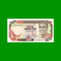 BILLETE DE ZAMBIA 5 KWACHA, PICK 30a, AÑO 1989, ESTADO SIN CIRCULAR.-