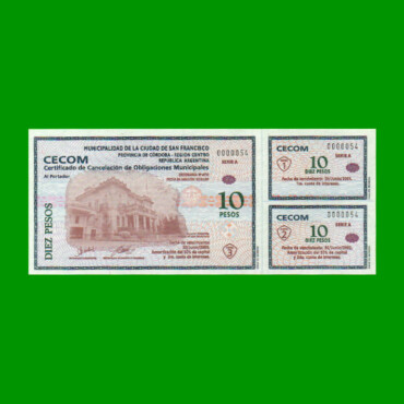 BONO MUNICIPALIDAD DE SAN FRANCISCO $ 10,00, AÑO 2001, SERIE A, ESTADO SIN CIRCULAR.-