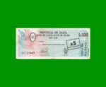 BONO DE SALTA $a5.000,00, RESELLADO A 5,00 AUSTRALES, EC 009, AÑO 1985, ESTADO MUY BUENO -.-