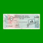 BONO DE SALTA $a5.000,00, RESELLADO A 5,00 AUSTRALES, EC 009, AÑO 1985, ESTADO MUY BUENO -.-