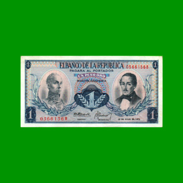 BILLETE DE COLOMBIA $ 1,00, PICK 404e, AÑO 1972, ESTADO EXCELENTE.-