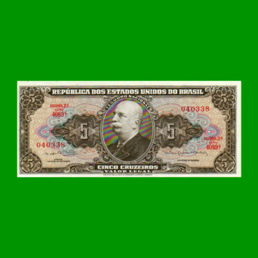 BILLETE DE BRASIL 5 CRUZEIROS, PICK 176d, AÑO 1964, ESTADO SIN CIRCULAR.-