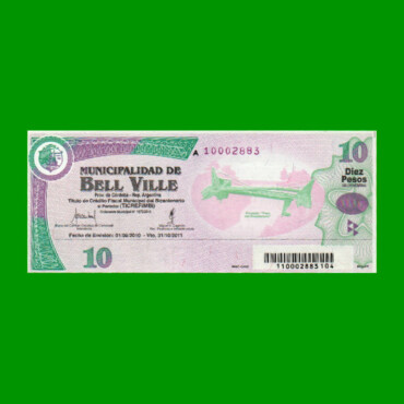 BONO MUNICIPALIDAD DE BELL VILLE $10,00, AÑO 2010/2011, ESTADO SIN CIRCULAR.-