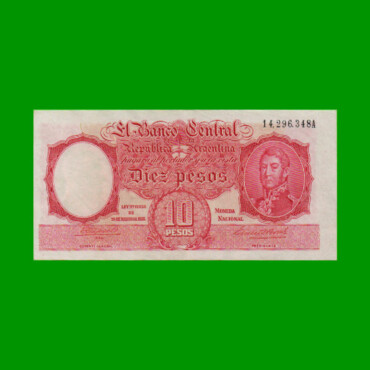 MONEDA NACIONAL $10,00, BOT 1929, FIRMA ROJA, AÑO 1944, ESTADO EXCELENTE.-
